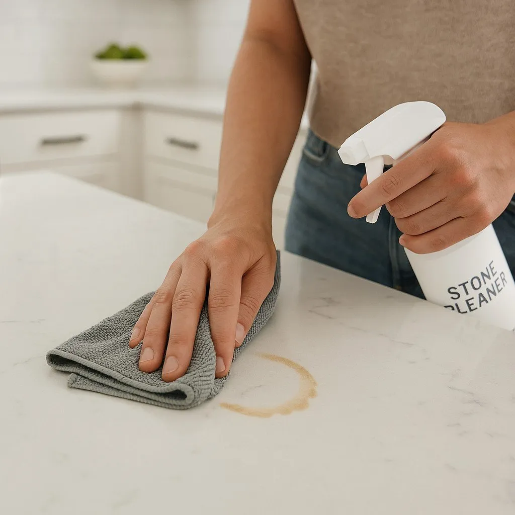 Granite kitchen island, honed finish, light veining