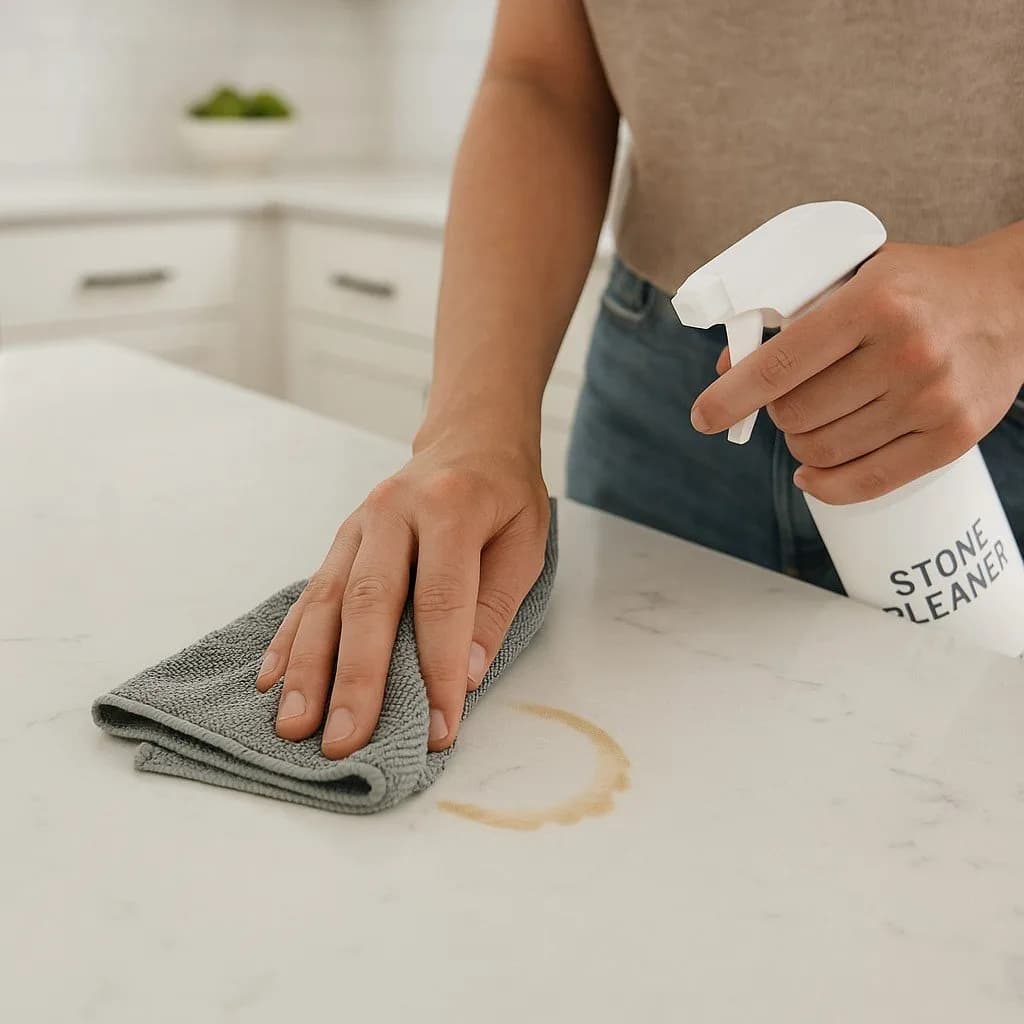 Granite kitchen island, honed finish, light veining
