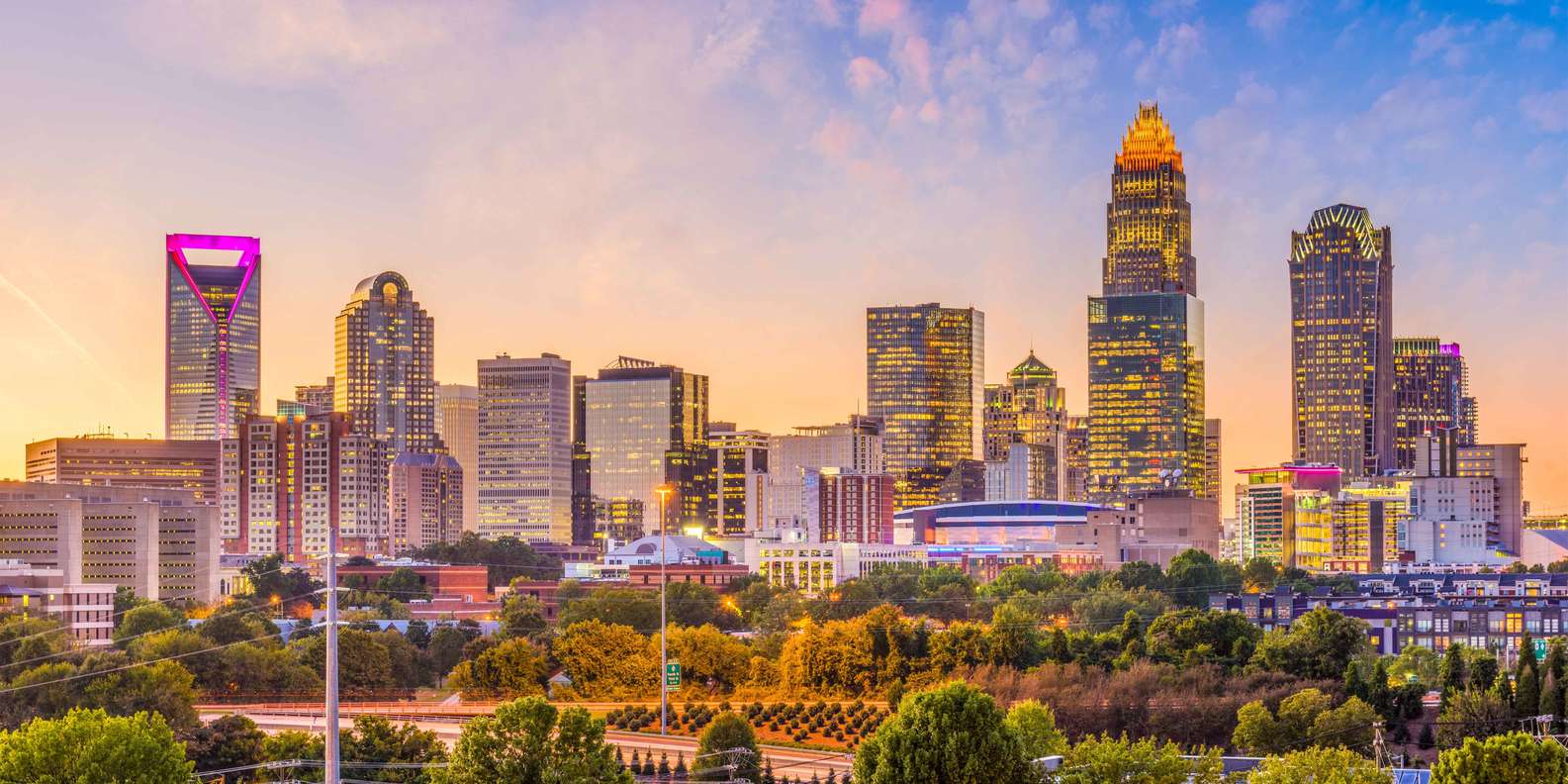 Charlotte, NC skyline at dusk.